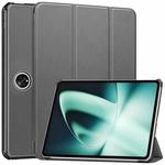 For OnePlus Pad Custer Pure Color 3-Fold Holder Smart Leather Tablet Case(Grey)