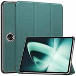 For OnePlus Pad Custer Pure Color 3-Fold Holder Smart Leather Tablet Case(Dark Green)