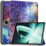 For OnePlus Pad Custer Painted 3-Fold Holder Smart Leather Tablet Case(Milky Way Nebula)