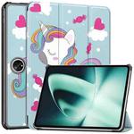For OnePlus Pad Custer Painted 3-Fold Holder Smart Leather Tablet Case(Unicorn)