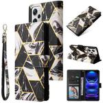 For Xiaomi Redmi Note 12 Pro+ 5G Global India / Note 12 Explorer Marble Bronzing Stitching Leather Phone Case(Black)