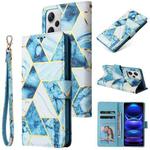 For Xiaomi Redmi Note 12 Pro+ 5G Global India / Note 12 Explorer Marble Bronzing Stitching Leather Phone Case(Blue)