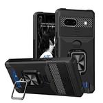 For Google Pixel 7a Camera Shield Card Slot Phone Case with Ring Holder(Black)