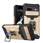 For Google Pixel 7a Camera Shield Card Slot Phone Case with Ring Holder(Gold)