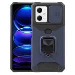 For Xiaomi Redmi Note 12 5G / Poco X5 Camera Shield Card Slot Phone Case with Ring Holder(Blue)