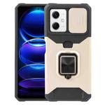 For Xiaomi Redmi Note 12 5G / Poco X5 Camera Shield Card Slot Phone Case with Ring Holder(Gold)