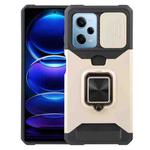 For Xiaomi Redmi Note 12 Pro 5G Camera Shield Card Slot Phone Case with Ring Holder(Gold)