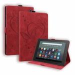 For Amazon Kindle Fire 7 2022 Love Butterfly Pattern Leather Tablet Case with Holder & Sleep(Red)