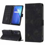 For Realme 6 Skin-feel Embossed Leather Phone Case(Black)