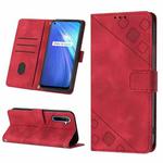 For Realme 6 Skin-feel Embossed Leather Phone Case(Red)