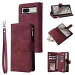 For Google Pixel 7A Multifunctional Multi-Card Wallet Phone Leather Case(Wine Red)