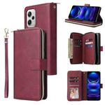 For Xiaomi Redmi Note 12 Explorer / Note 12 Pro+ Global 9 Card Slots Zipper Wallet Bag Leather Phone Case(Wine Red)