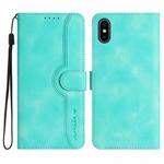 For iPhone X/XS Heart Pattern Skin Feel Leather Phone Case(Light Blue)