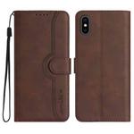 For iPhone X/XS Heart Pattern Skin Feel Leather Phone Case(Brown)