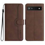 For Google Pixel 6a Heart Pattern Skin Feel Leather Phone Case(Brown)
