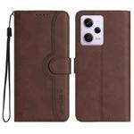 For Xiaomi Redmi Note 12 Pro+ 5G Heart Pattern Skin Feel Leather Phone Case(Brown)