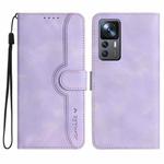 For Xiaomi 12T/12T Pro/Redmi K50 Ultra Heart Pattern Skin Feel Leather Phone Case(Purple)