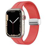 Magnetic Fold Clasp Silicone Watch Band For Apple Watch Series 8&7 41mm / SE 2&6&SE&5&4 40mm / 3&2&1 38mm(Red)