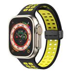 Magnetic Fold Clasp Square Holes Silicone Watch Band For Apple Watch Ultra 49mm / Series 8&7 45mm / SE 2&6&SE&5&4 44mm / 3&2&1 42mm(Black Yellow)