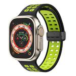 Magnetic Fold Clasp Square Holes Silicone Watch Band For Apple Watch Ultra 49mm / Series 8&7 45mm / SE 2&6&SE&5&4 44mm / 3&2&1 42mm(Black Fluorescent Green)