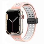 Magnetic Fold Clasp Square Holes Silicone Watch Band For Apple Watch Series 8&7 41mm / SE 2&6&SE&5&4 40mm / 3&2&1 38mm(Pink White)