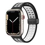 Magnetic Fold Clasp Square Holes Silicone Watch Band For Apple Watch Series 8&7 41mm / SE 2&6&SE&5&4 40mm / 3&2&1 38mm(Black White)