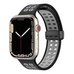 Magnetic Fold Clasp Square Holes Silicone Watch Band For Apple Watch Series 8&7 41mm / SE 2&6&SE&5&4 40mm / 3&2&1 38mm(Black Grey)