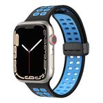 Magnetic Fold Clasp Square Holes Silicone Watch Band For Apple Watch Series 8&7 41mm / SE 2&6&SE&5&4 40mm / 3&2&1 38mm(Black Sky Blue)