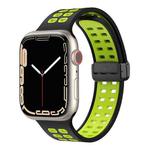 Magnetic Fold Clasp Square Holes Silicone Watch Band For Apple Watch Series 8&7 41mm / SE 2&6&SE&5&4 40mm / 3&2&1 38mm(Black Fluorescent Green)