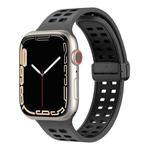 Magnetic Fold Clasp Square Holes Silicone Watch Band For Apple Watch Series 8&7 41mm / SE 2&6&SE&5&4 40mm / 3&2&1 38mm(Coal Black)