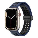 Magnetic Fold Clasp Square Holes Silicone Watch Band For Apple Watch Series 8&7 41mm / SE 2&6&SE&5&4 40mm / 3&2&1 38mm(Dark Blue Black)