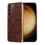 For Samsung Galaxy S23+ 5G Nano Electroplate Mahjong Texture Leather Phone Case(Brown)