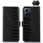 For Xiaomi Redmi Note 12 4G Global Crocodile Top Layer Cowhide Leather Phone Case(Black)