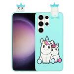 For Samsung Galaxy S23 Ultra 5G 3D Lying Cartoon TPU Shockproof Phone Case(Couple Unicorn)