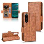For Sony Xperia 5 III Symmetrical Triangle Leather Phone Case(Brown)