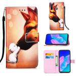 For Huawei P40 Lite E / Y7P Painting Horizontal Flip Leather Case with Holder & Card Slot & Wallet & Lanyard(Hound Kiss)