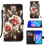 For Huawei P40 Lite E / Y7P Painting Horizontal Flip Leather Case with Holder & Card Slot & Wallet & Lanyard(Rose on Black)