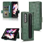 For Samsung Galaxy Z Fold3 Symmetrical Triangle Leather Phone Case(Green)