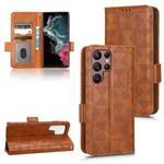 For Samsung Galaxy S22 Ultra 5G Symmetrical Triangle Leather Phone Case(Brown)
