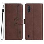 For Samsung Galaxy A10/M10 Heart Pattern Skin Feel Leather Phone Case(Brown)