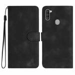 For Samsung Galaxy A11 EU Version Heart Pattern Skin Feel Leather Phone Case(Black)