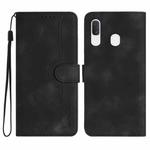 For Samsung Galaxy A20/A30 Heart Pattern Skin Feel Leather Phone Case(Black)