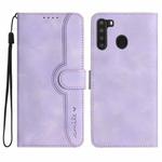For Samsung Galaxy A21 EU Version Heart Pattern Skin Feel Leather Phone Case(Purple)