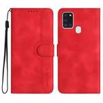 For Samsung Galaxy A21s Heart Pattern Skin Feel Leather Phone Case(Red)