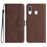 For Samsung Galaxy A40 Heart Pattern Skin Feel Leather Phone Case(Brown)