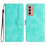 For Samsung Galaxy M13 India/F13 Heart Pattern Skin Feel Leather Phone Case(Light Blue)