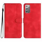 For Samsung Galaxy Note20 Heart Pattern Skin Feel Leather Phone Case(Red)