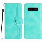 For Samsung Galaxy S10 Heart Pattern Skin Feel Leather Phone Case(Light Blue)