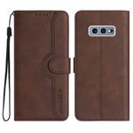 For Samsung Galaxy S10e Heart Pattern Skin Feel Leather Phone Case(Brown)