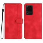 For Samsung Galaxy S20 Ultra Heart Pattern Skin Feel Leather Phone Case(Red)